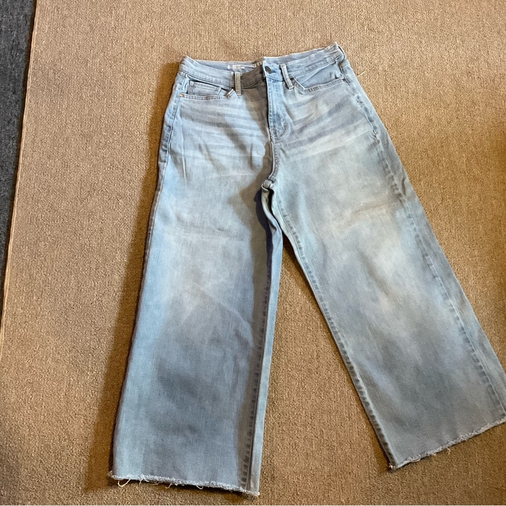 ANA Light Blue Women's High Rise Wide Leg Crop Jeans